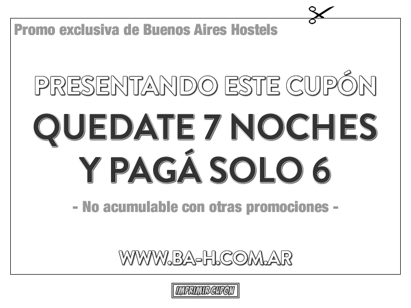 Cupón de descuento 7x6 en Hostels de Buenos Aires